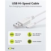 Goobay Micro USB-kaapeli - 1m - Valkoinen