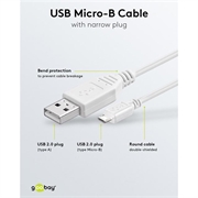 Goobay Micro USB-kaapeli - 1m - Valkoinen