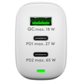Goobay Moniporttinen Pikalaturi - 65W, 2x USB-C, USB-A - Valkoinen