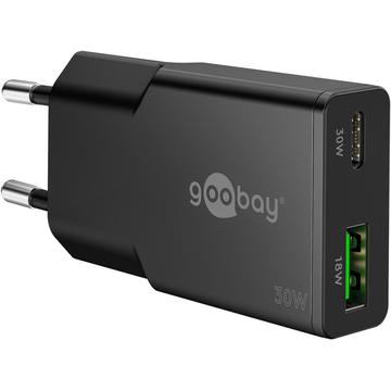 Goobay Slim USB-C PD GaN Kaksinkertainen pikalaturi 30W