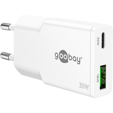 Goobay Slim USB-C PD GaN Kaksinkertainen pikalaturi 30W - Valkoinen