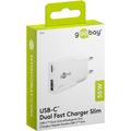 Goobay Slim USB-C PD GaN Kaksinkertainen pikalaturi 30W - Valkoinen