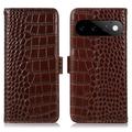 Google Pixel 11 Pro Crocodile Lompakkomallinen Nahkakotelo kanssa RFID - Ruskea