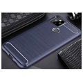 Google Pixel 5 Harjattu TPU Suojakuori - Hiilikuitu - Tummansininen