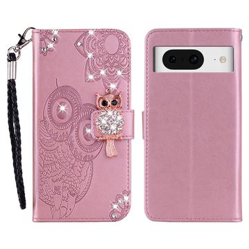 Google Pixel 8 Pöllö strassi lompakko kotelo - Rose Gold