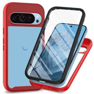 Google Pixel 9 Pro XL 360 Suojaussarja Kotelo - Punainen / Selkeä