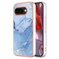 Google Pixel 9a Marble Pattern Galvanoitu TPU-Suojakotelo - Sininen