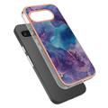 Google Pixel 9a Marble Pattern Galvanoitu TPU-Suojakotelo - Violetti / Sininen