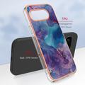 Google Pixel 9a Marble Pattern Galvanoitu TPU-Suojakotelo - Violetti / Sininen