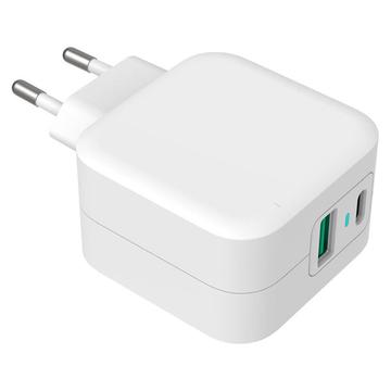 GreyLime 38W PD & QC seinälaturi - USB-C, USB-A - Valkoinen