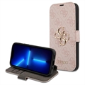 iPhone 15 Pro Guess 4G Metal Logo Flip-kotelo - Pinkki