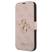 iPhone 15 Pro Guess 4G Metal Logo Flip-kotelo - Pinkki