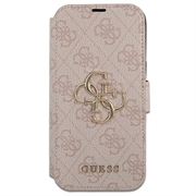 iPhone 15 Pro Guess 4G Metal Logo Flip-kotelo - Pinkki