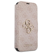 iPhone 15 Pro Guess 4G Metal Logo Flip-kotelo - Pinkki