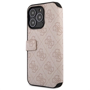iPhone 15 Pro Guess 4G Metal Logo Flip-kotelo - Pinkki