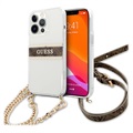 Guess 4G Script & Chain iPhone 13 Pro Max Kotelo - Ruskea / Läpinäkyvä