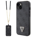 iPhone 15 Guess 4G Strass Triangle Metal Logo Kotelo jossa Crossbody Hihna - Musta