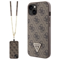 iPhone 15 Guess 4G Strass Triangle Metal Logo Kotelo jossa Crossbody Hihna - Ruskea