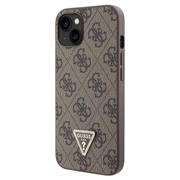 iPhone 15 Guess 4G Strass Triangle Metal Logo Kotelo jossa Crossbody Hihna - Ruskea