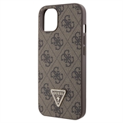 iPhone 15 Guess 4G Strass Triangle Metal Logo Kotelo jossa Crossbody Hihna - Ruskea