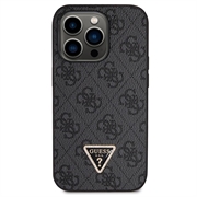 iPhone 15 Pro Max Guess 4G Strass Triangle Metal Logo Kotelo jossa Crossbody Hihna - Musta