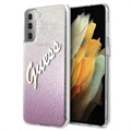 Guess Glitter Gradient Script Samsung Galaxy S21+ 5G Kotelo - Pinkki