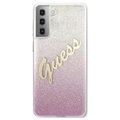 Guess Glitter Gradient Script Samsung Galaxy S21+ 5G Kotelo - Pinkki