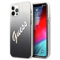 Guess Glitter Gradient Script iPhone 12/12 Pro Kotelo - Musta