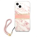 Guess Marble Collection iPhone 13 Mini Suojakotelo Käsihihnalla - Pinkki
