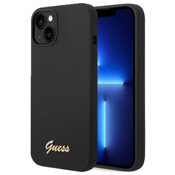 Guess Metal Logo iPhone 14 Silikonikotelo (Avoin pakkaus - Erinomainen) - Musta