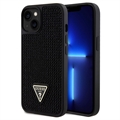 iPhone 15 Guess Rhinestones Triangle Metal Logo Kotelo - Musta