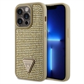 iPhone 15 Pro Guess Rhinestones Triangle Metal Logo Kotelo - Kulta