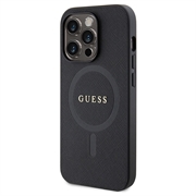 iPhone 15 Pro Guess Saffiano Hybridikotelo - MagSafe-Yhteensopiva - Musta