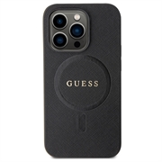 iPhone 15 Pro Guess Saffiano Hybridikotelo - MagSafe-Yhteensopiva - Musta