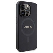 iPhone 15 Pro Guess Saffiano Hybridikotelo - MagSafe-Yhteensopiva - Musta