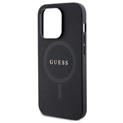 iPhone 15 Pro Guess Saffiano Hybridikotelo - MagSafe-Yhteensopiva - Musta