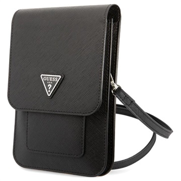 Guess Saffiano Triangle Logo Olkalaukku - Musta