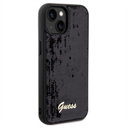 iPhone 15 Guess Sequin Script Logo Kotelo - Musta