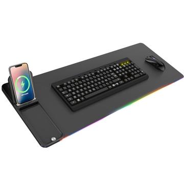 H18 RGB-pöytämatto, jossa on 15W langaton laturi ja kokoontaitettava puhelinteline - musta