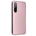 HTC Desire 22 Pro Lompakkokotelo - Hiilikuitu - Ruusukulta