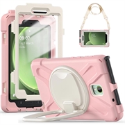 Samsung Galaxy Tab Active5 Heavy Duty 360 Suojakotelo Käsihihnalla - Pinkki / Valkoinen