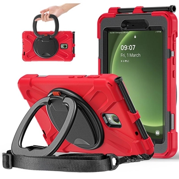 Samsung Galaxy Tab Active5 Heavy Duty 360 Suojakotelo Käsihihnalla - Punainen / Musta
