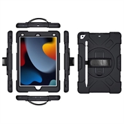 iPad 10.2 2019/2020/2021 Heavy Duty 360 Suojakuori Rannehihnalla - Musta