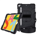 iPad 10.2 2019/2020/2021 Heavy Duty 360 Suojakuori Rannehihnalla - Musta