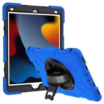 iPad 10.2 2019/2020/2021 Heavy Duty 360 Suojakuori Rannehihnalla - Bleu / Noir