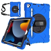 iPad 10.2 2019/2020/2021 Heavy Duty 360 Suojakuori Rannehihnalla - Bleu / Noir