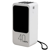 Hepu XL HP210 40000mAh Powerbank USB-C/Lightning/USB-A/MicroUSB-kaapeleilla - Valkoinen