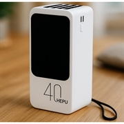 Hepu XL HP210 40000mAh Powerbank USB-C/Lightning/USB-A/MicroUSB-kaapeleilla - Valkoinen