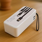 Hepu XL HP210 40000mAh Powerbank USB-C/Lightning/USB-A/MicroUSB-kaapeleilla - Valkoinen