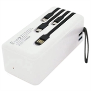 Hepu XL HP210 40000mAh Powerbank USB-C/Lightning/USB-A/MicroUSB-kaapeleilla - Valkoinen